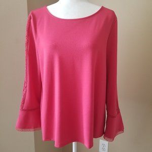 New Ann Taylor Coral Top with Lace & Bell Sleeve